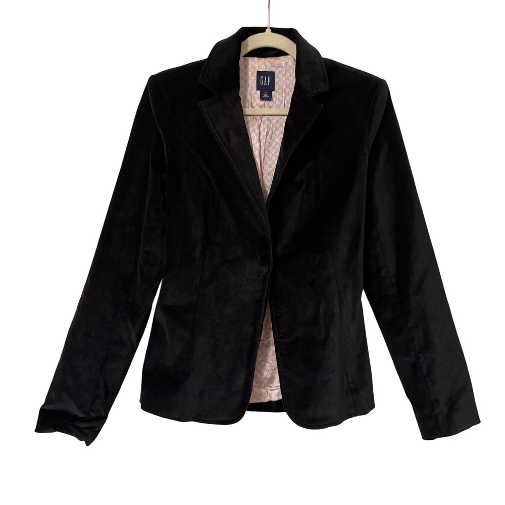 Gap Velvet Blazer Womens 4 Black Excellent Bow Back Floral Lining